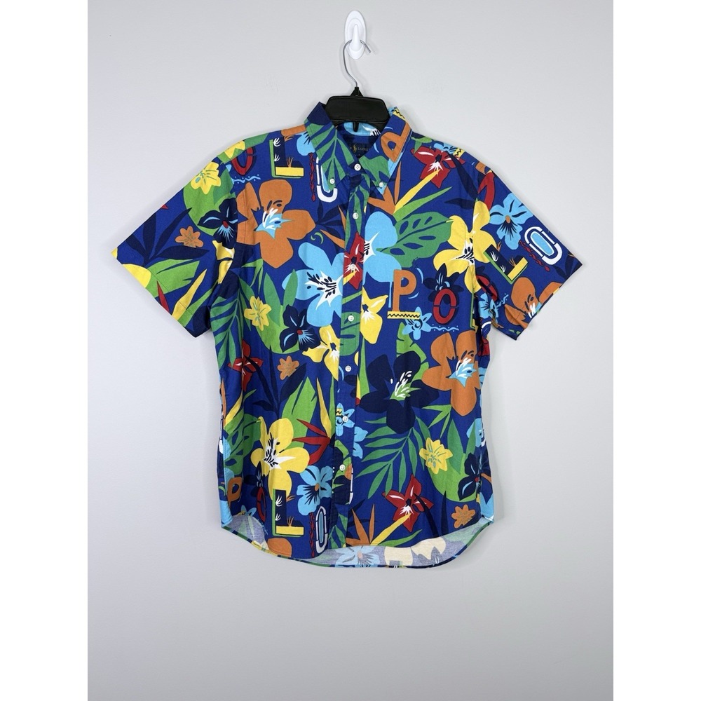 Polo Ralph Lauren AOP Tropical Print Oxford SS Button Up Dress Shirt Camp Large